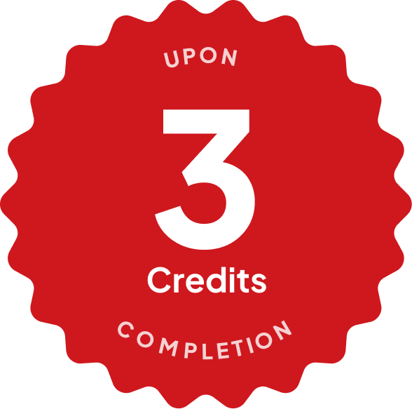 Blue badge with text: 