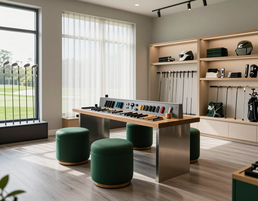 Golf club repair workstation in a modern shop