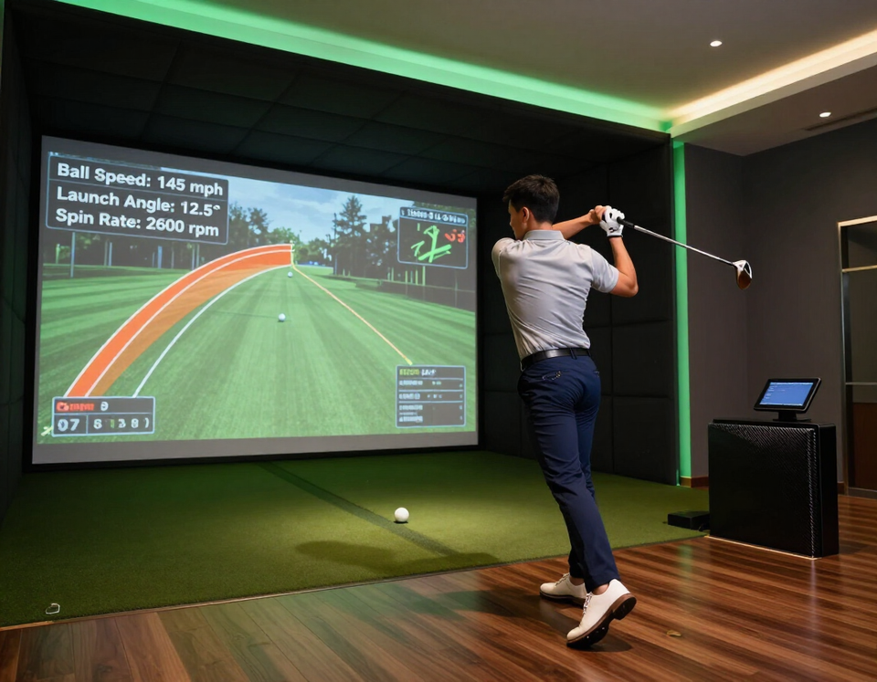 Indoor golf simulator practice session