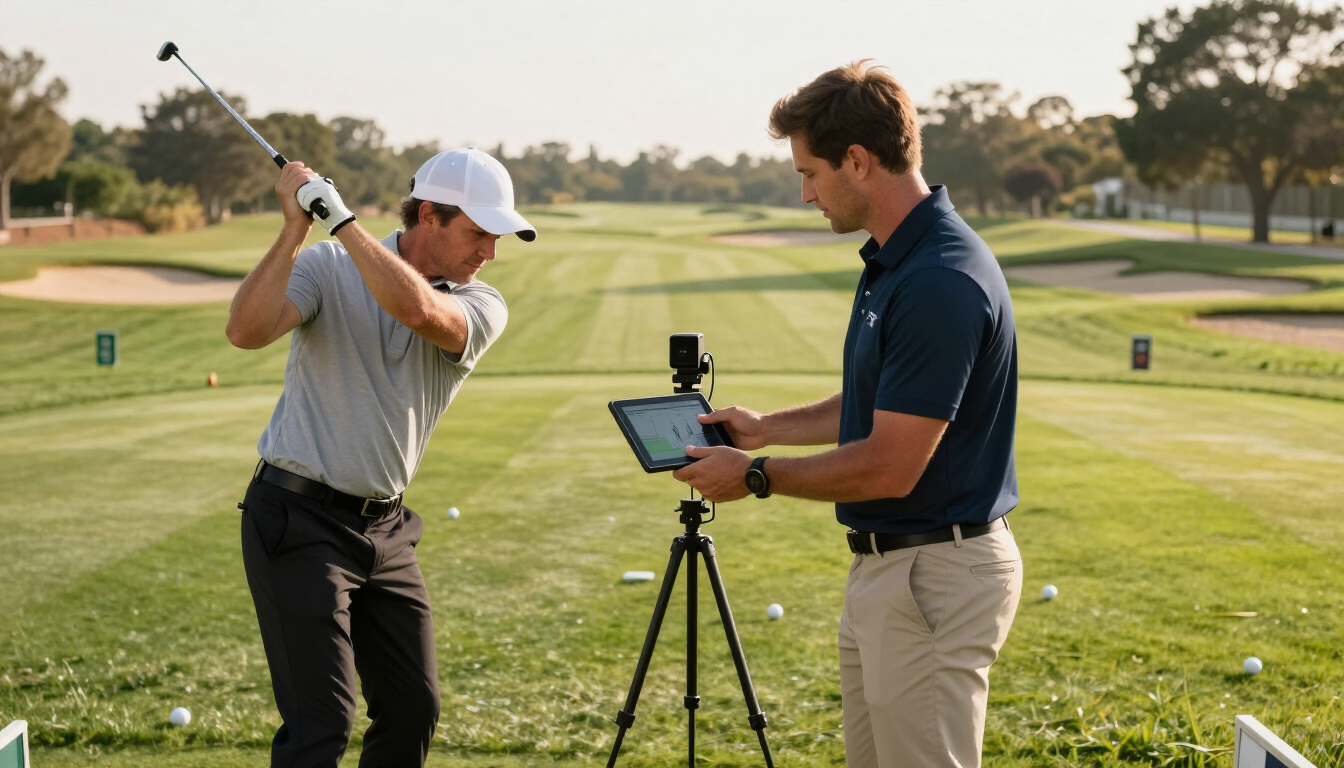 Golf coach reviewing a swing with a player