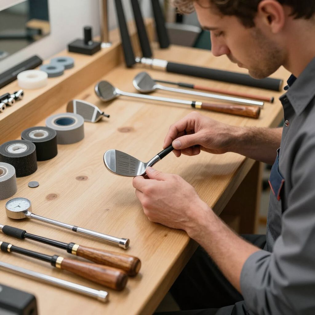 Golf club repair technician at work