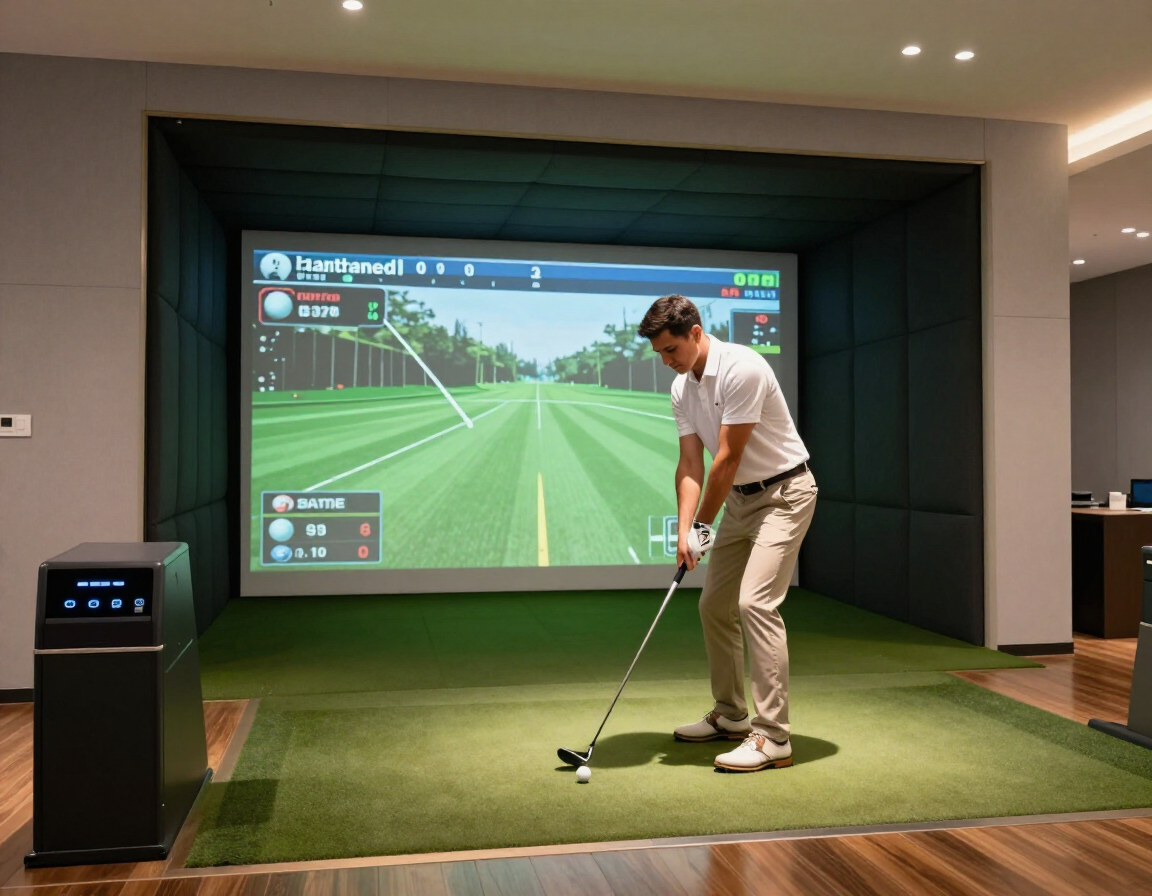 Indoor golf simulator practice bay