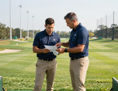 Golfer reviewing progress with a coach