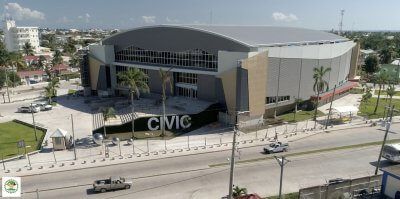 An aerial view of a civic Reidsteel  building in a city