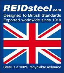 The logo for reidsteel.com is designed to british standards and exported worldwide since 1919.