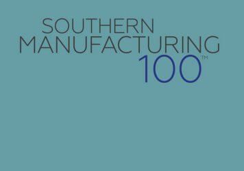 A blue background with the words southern manufacturing 100 on it