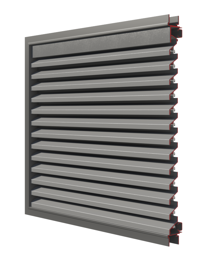 A 3d rendering of a gray shutter on a white background.