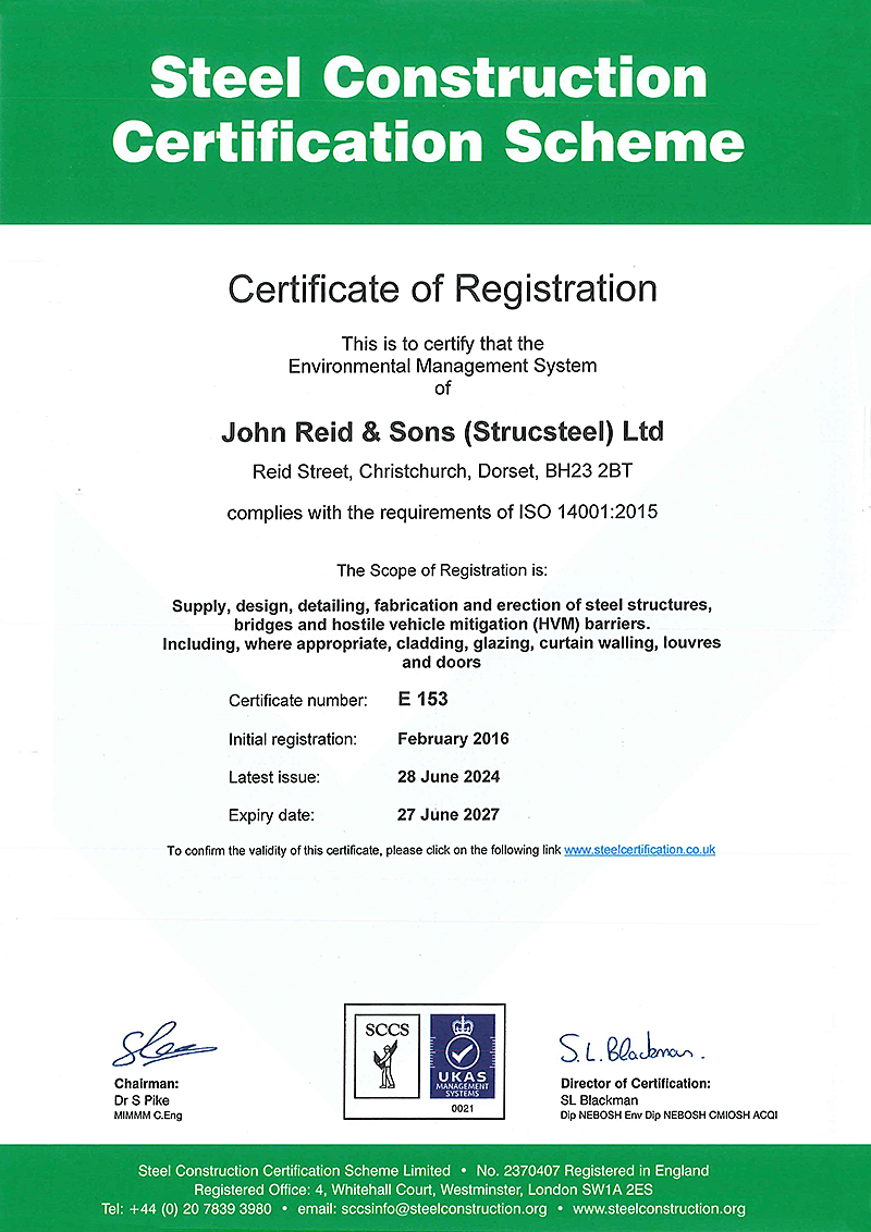A certificate of registration for a steel construction certification scheme