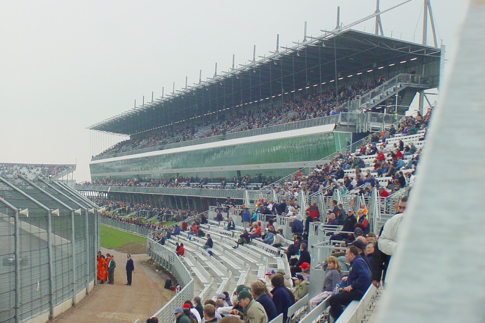 A race track with a lot of people in the stands