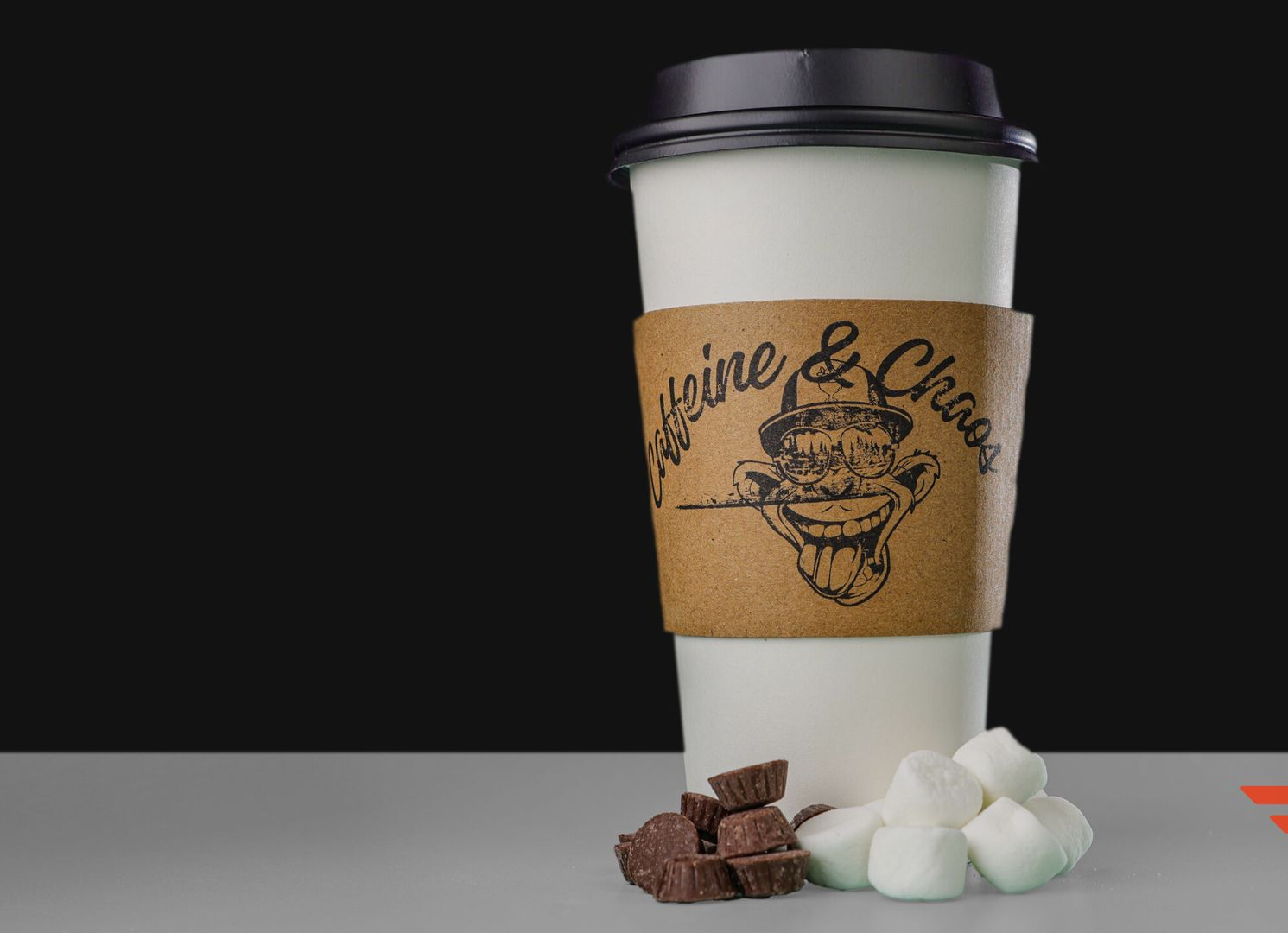 Coffee cup with sleeve, logo 