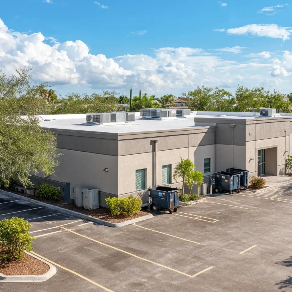 PVC commercial roofing in Lehigh Acres FL for restaurants, commercial kitchens, and chemical-resistant environments.