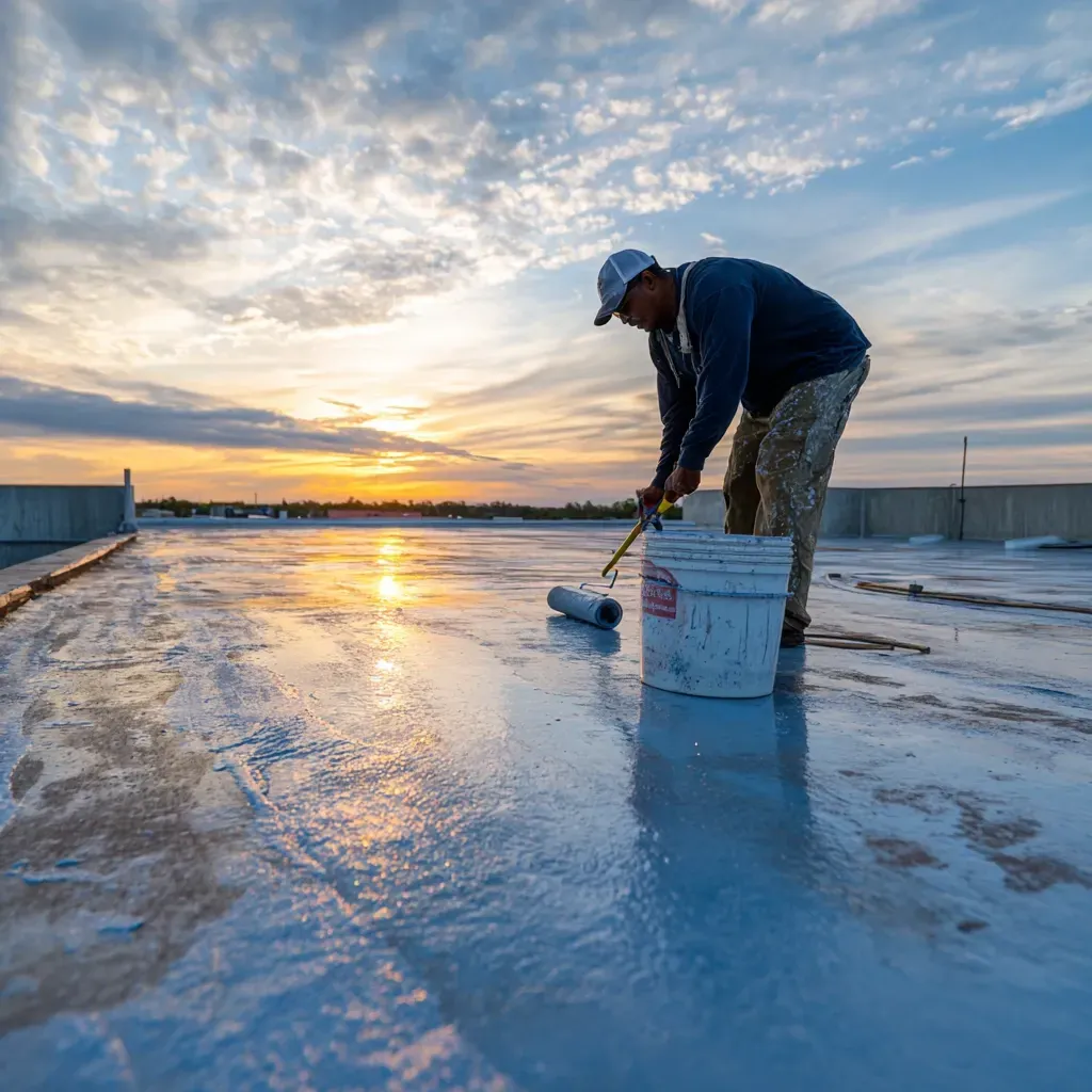 Silicone re-coating and patch-based commercial flat roof repair in Lehigh Acres FL for aging systems and weathered membranes.