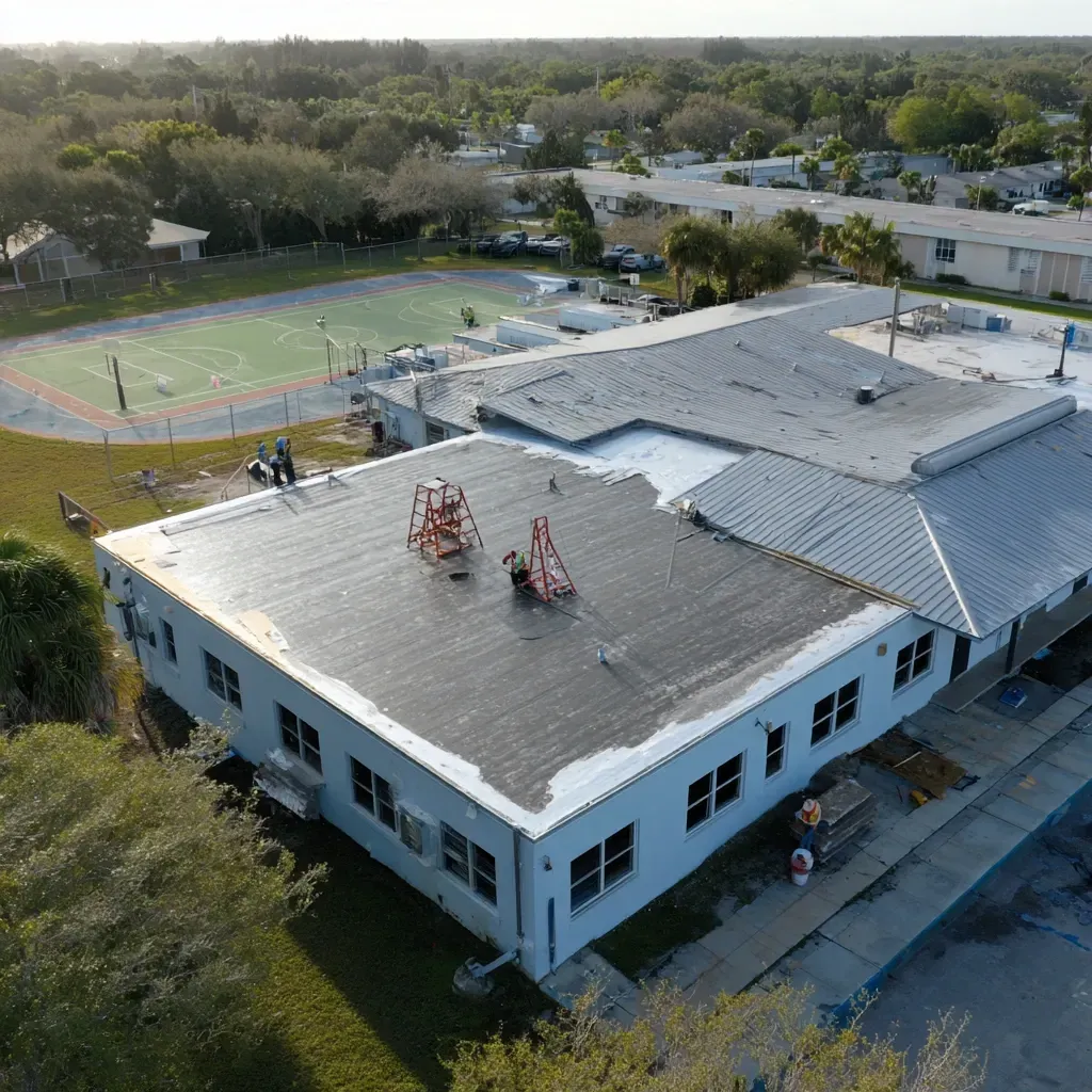 Emergency repair for commercial roofing in Lehigh Acres FL with 24/7 service, leak detection, and storm damage response.