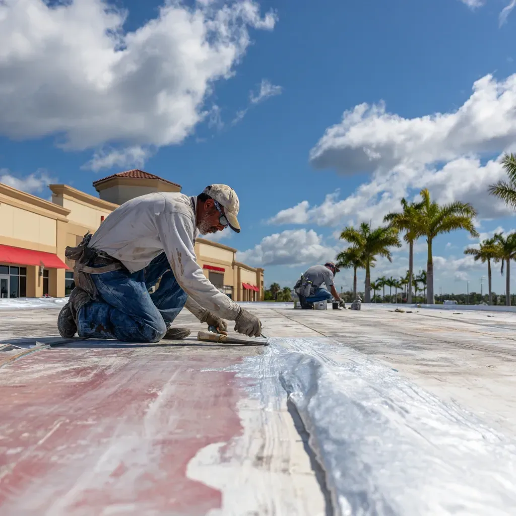 OSHA-compliant commercial flat roof installation Lehigh Acres FL with fall protection, ladder safety, and site cleanliness.