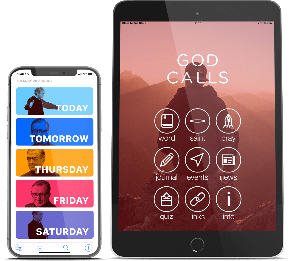 a phone and a tablet with the god calls app on them
