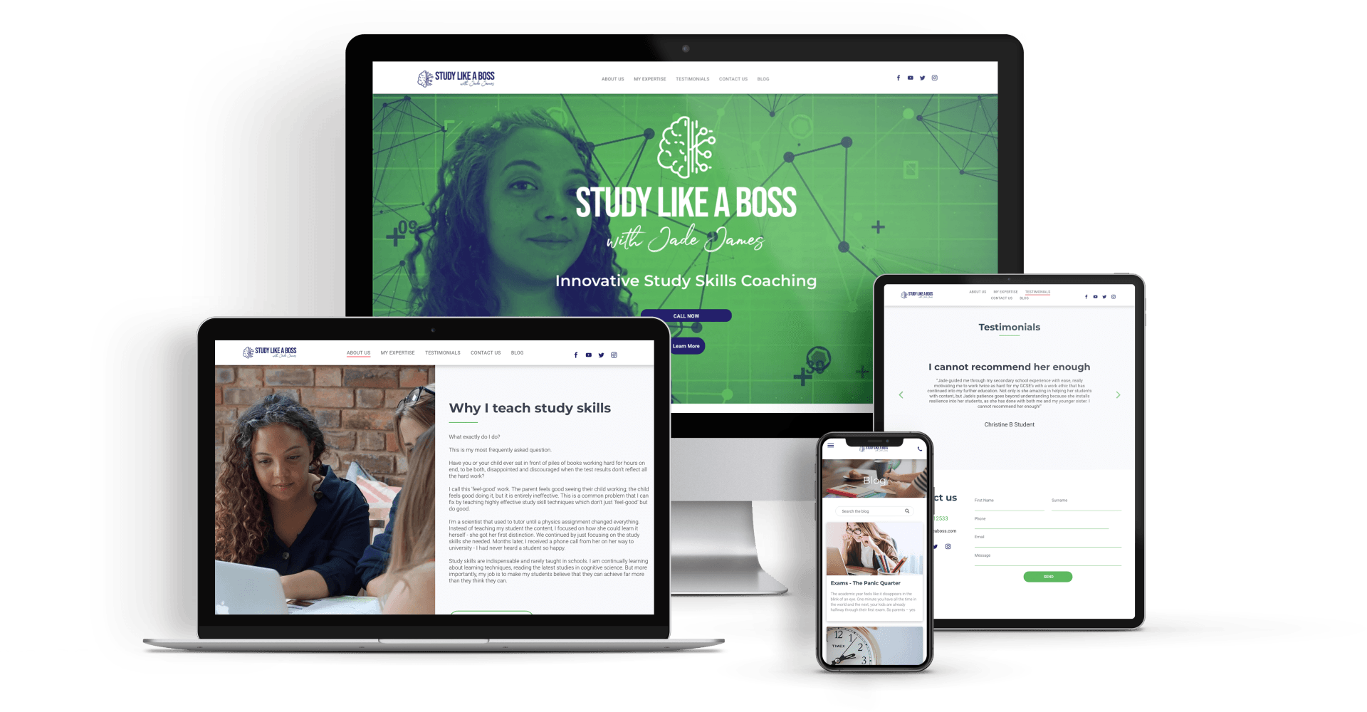 Study Like a Boss website displayed on multiple devices