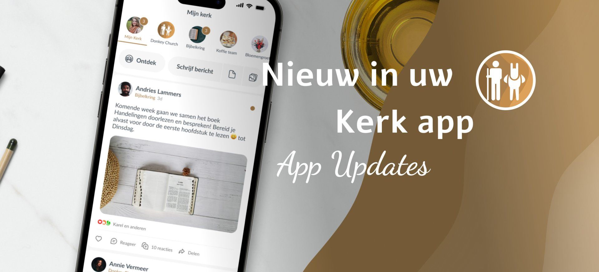 Donkey Mobile Kerk App Updates weergave plus kerkapp timeline