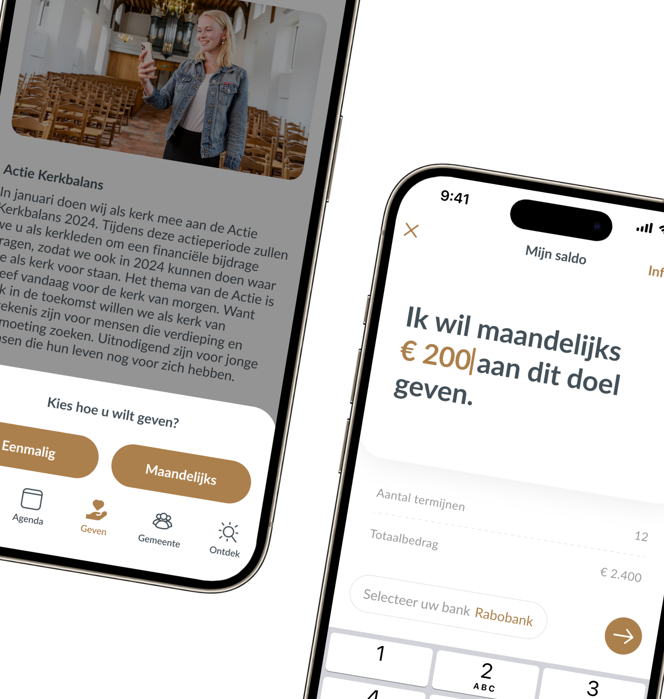Afbeelding die laat zien hoe je maandelijks kunt geven in de kerkapp.