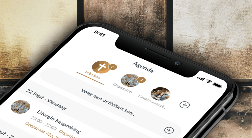 groepen en agenda op telefoon in kerk app