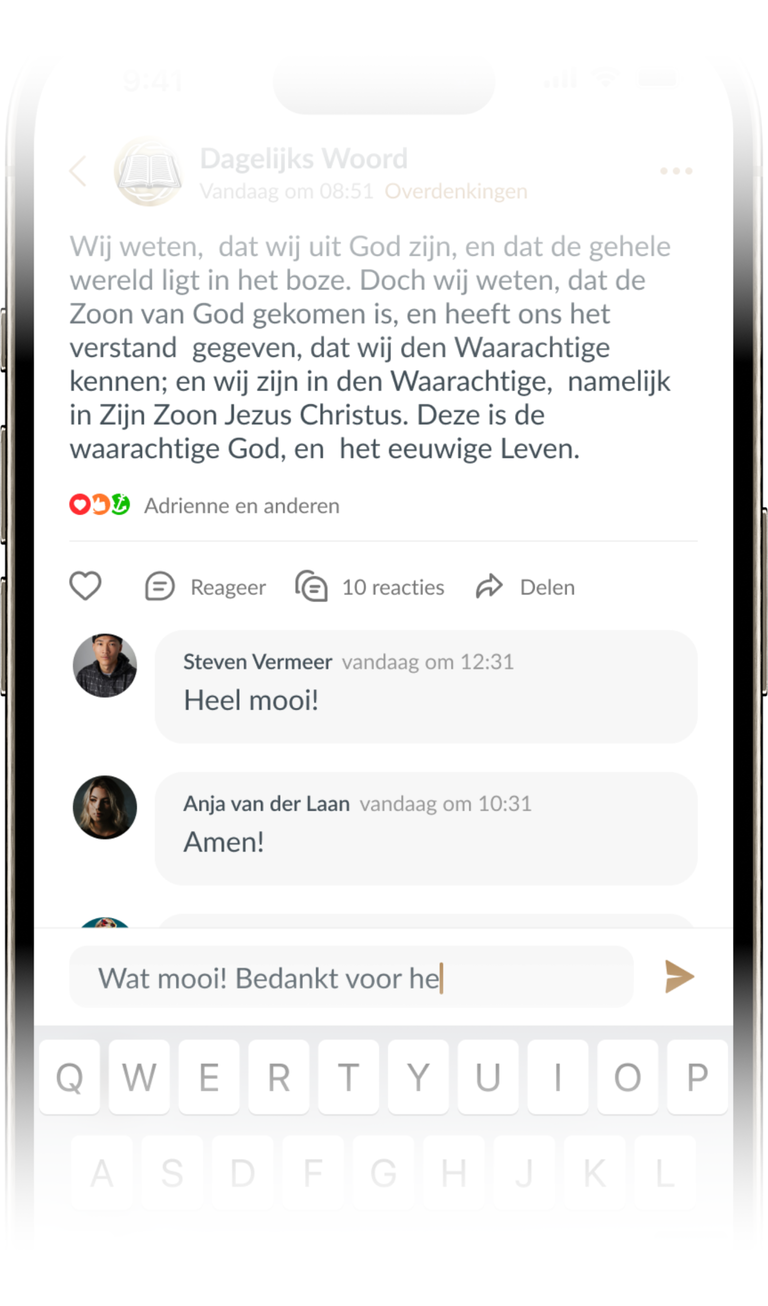 Voorbeeld delen commentaar in Donkey Mobile kerkapp