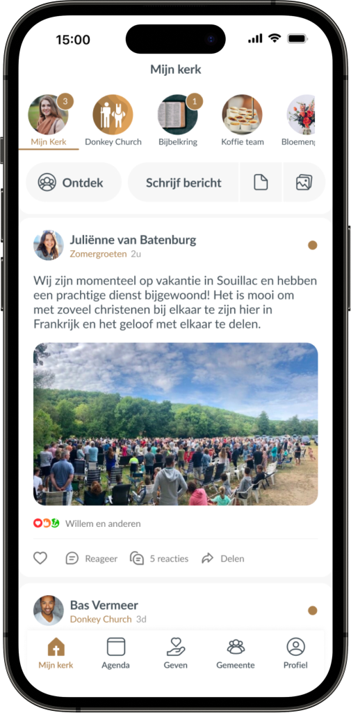 Voorbeeld van post in kerkapp voor groep zomergroeten