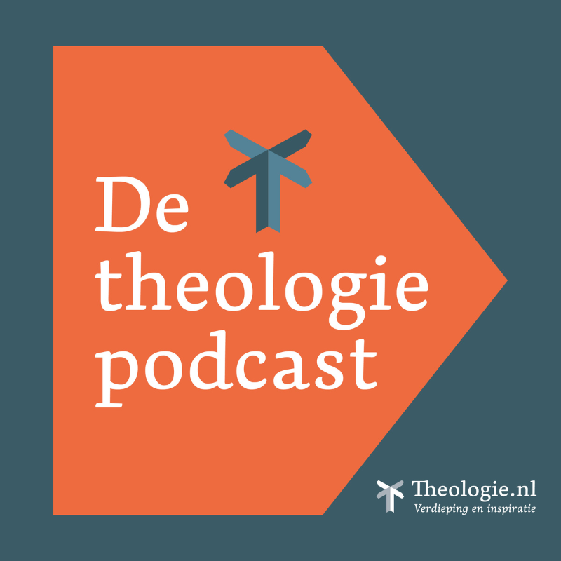 Boeken met een koptelefoon, een profielfoto van de theologie podcast.