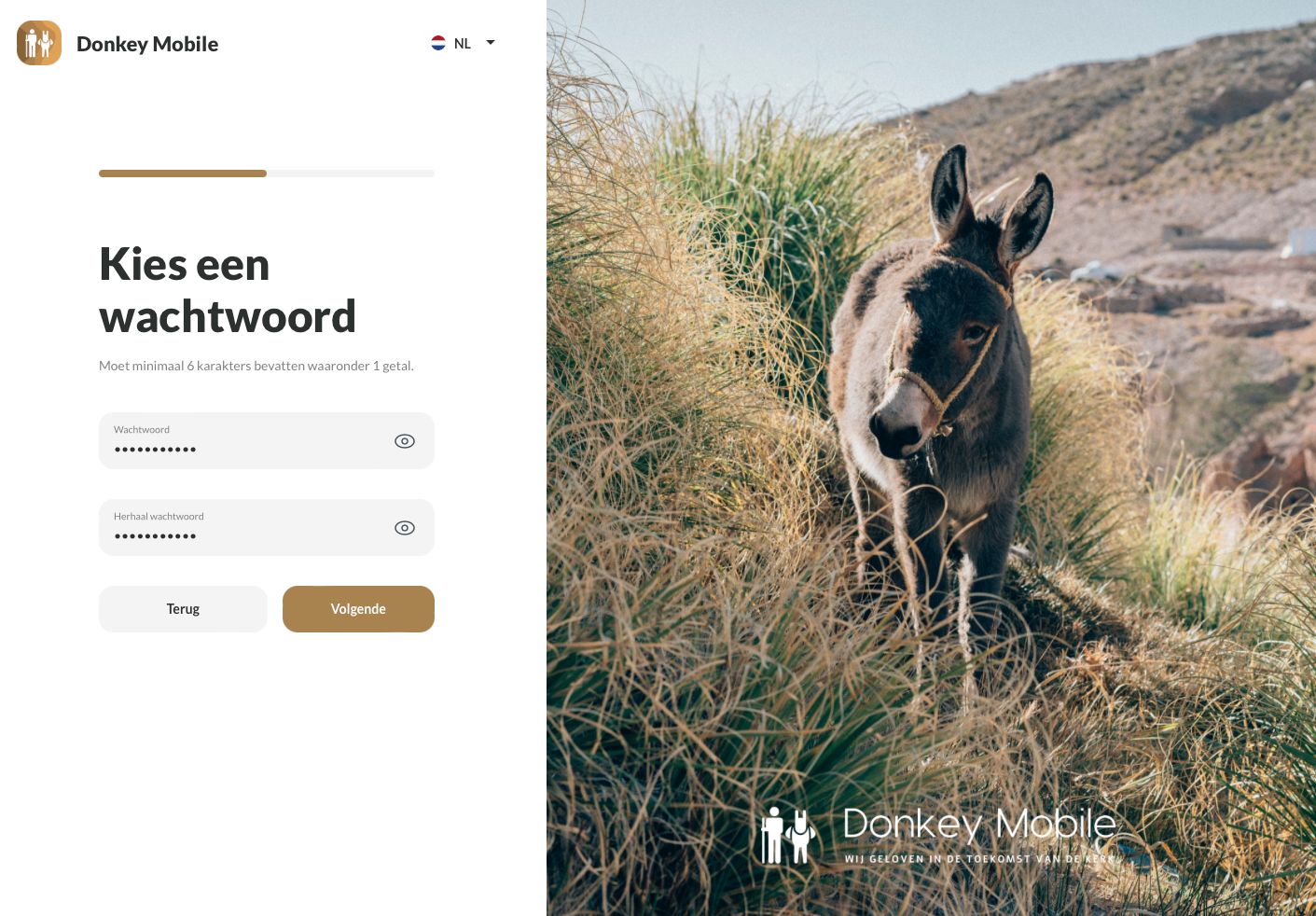 wachtwoord login pagina donkey mobile