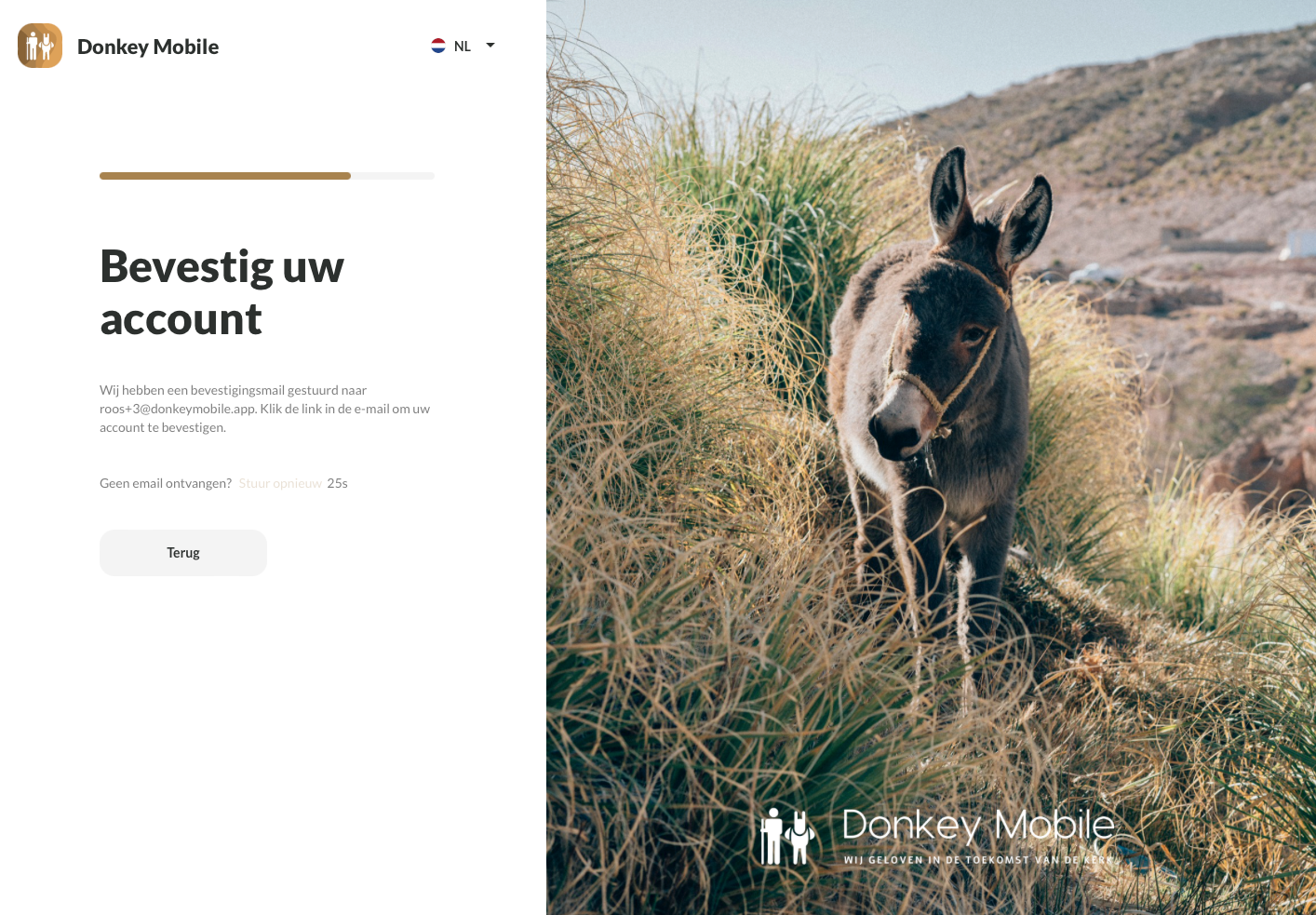 login pagina donkey mobile account bevestigen
