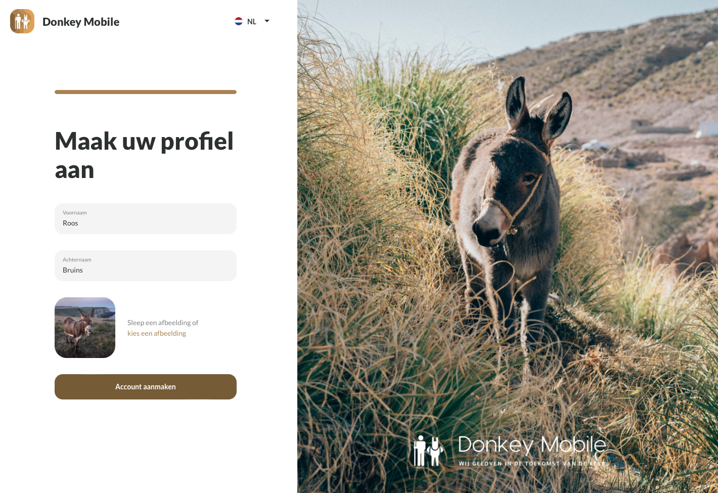 login pagina donkey mobile profiel aanmaken