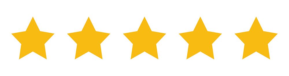 Five gold star icons in a horizontal row, indicating a five-star rating.