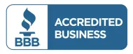 Blue rectangular Better Business Bureau (BBB) logo with a torch icon and the text