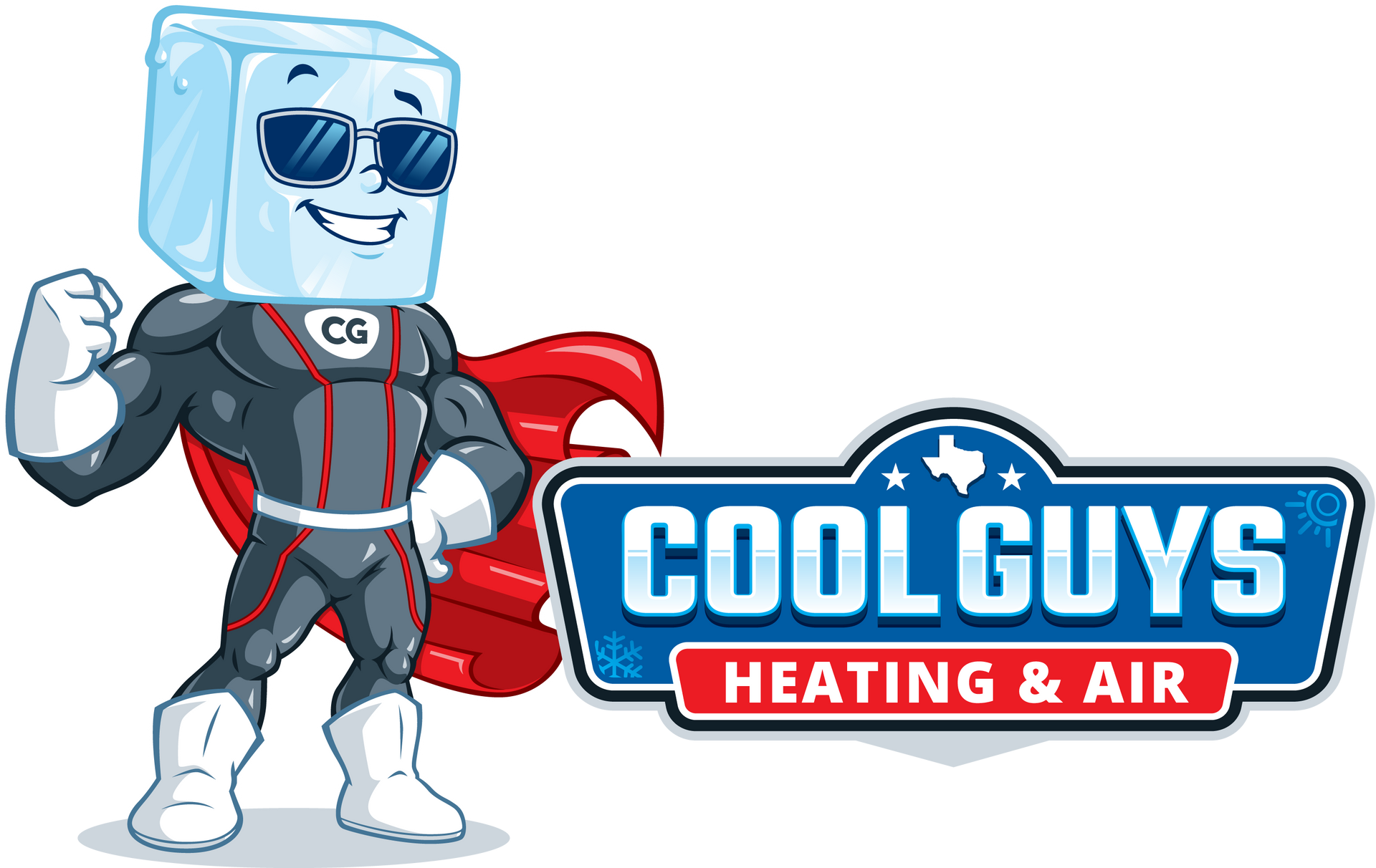 Hexagon logo with mountains, trees, and campfire in orange and blue.