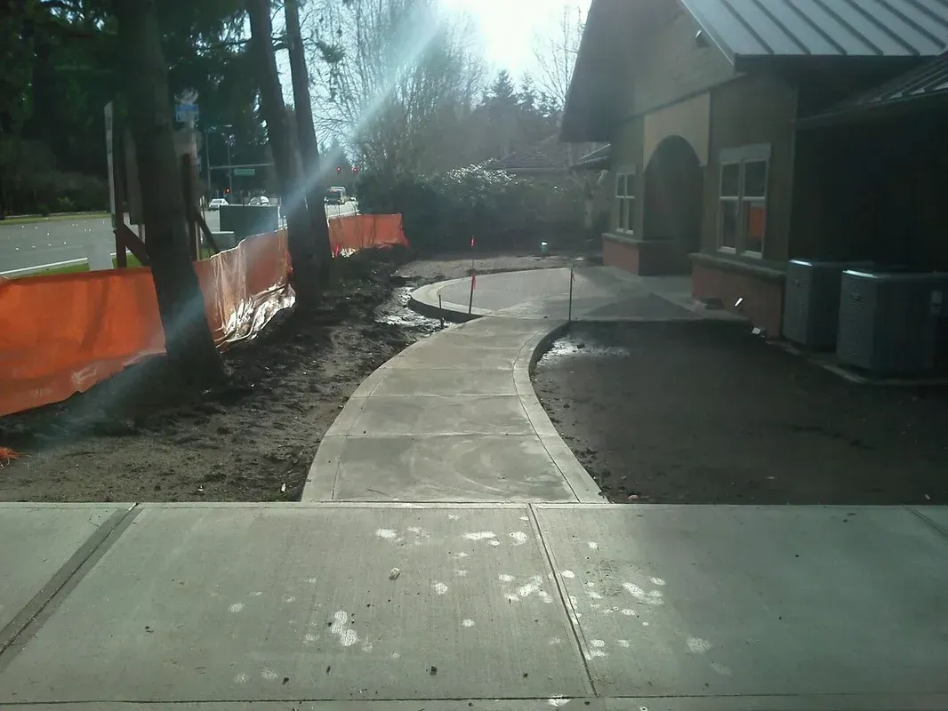Commercial concrete sidewalk installation with curved ADA-compliant design