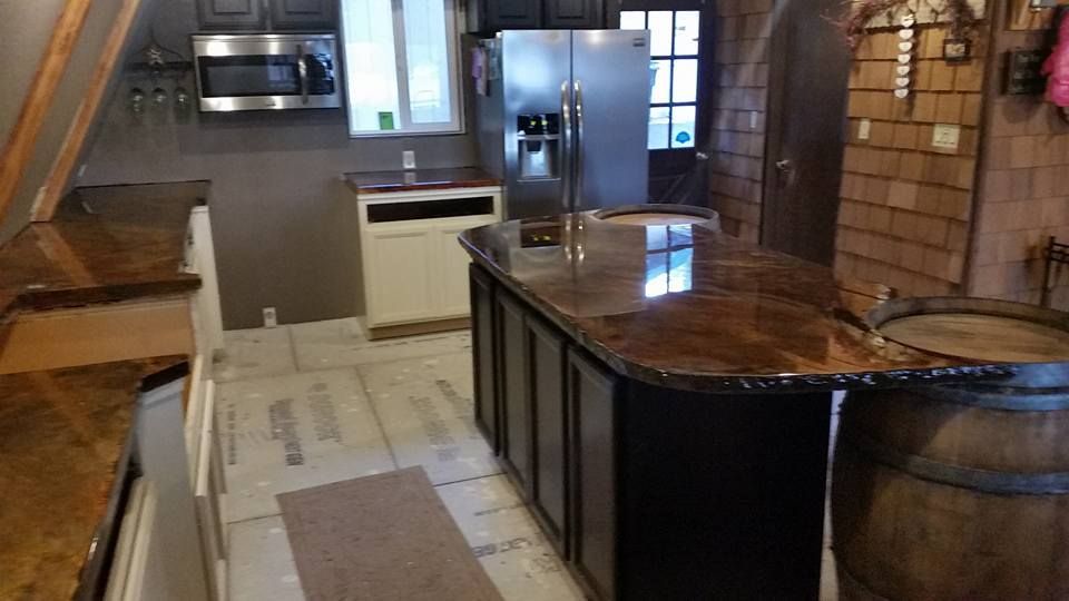 Decorative interior concrete countertops with rounded edge detailing