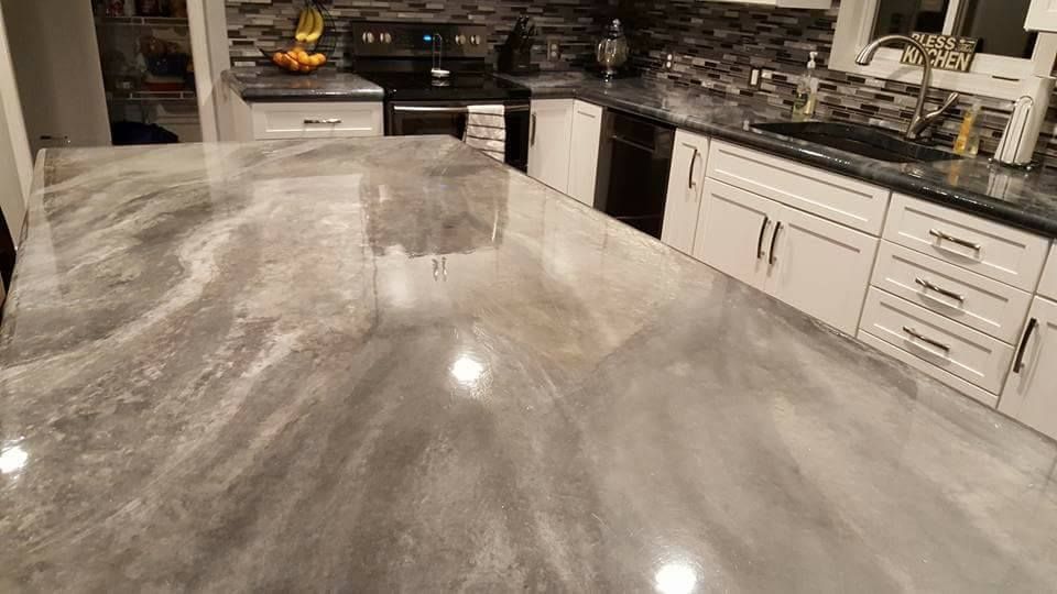 Custom concrete island with high gloss sealed finish