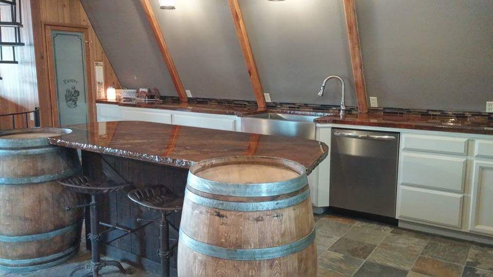 Handcrafted concrete bar top with seamless integrated sink area