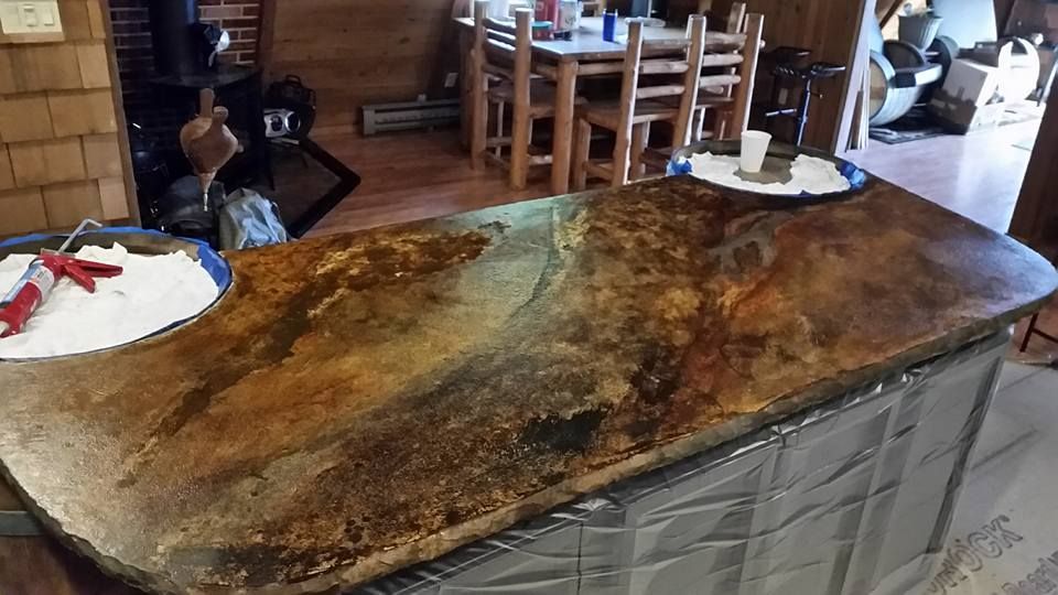 Custom concrete countertop with rich earth tone staining