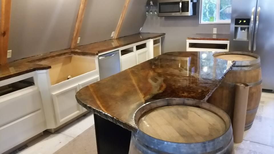 Custom stained concrete countertop with high-gloss finish