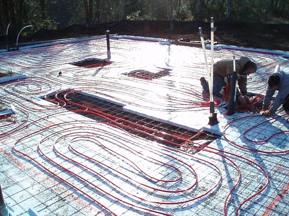 Radiant floor heating system installed in concrete slab