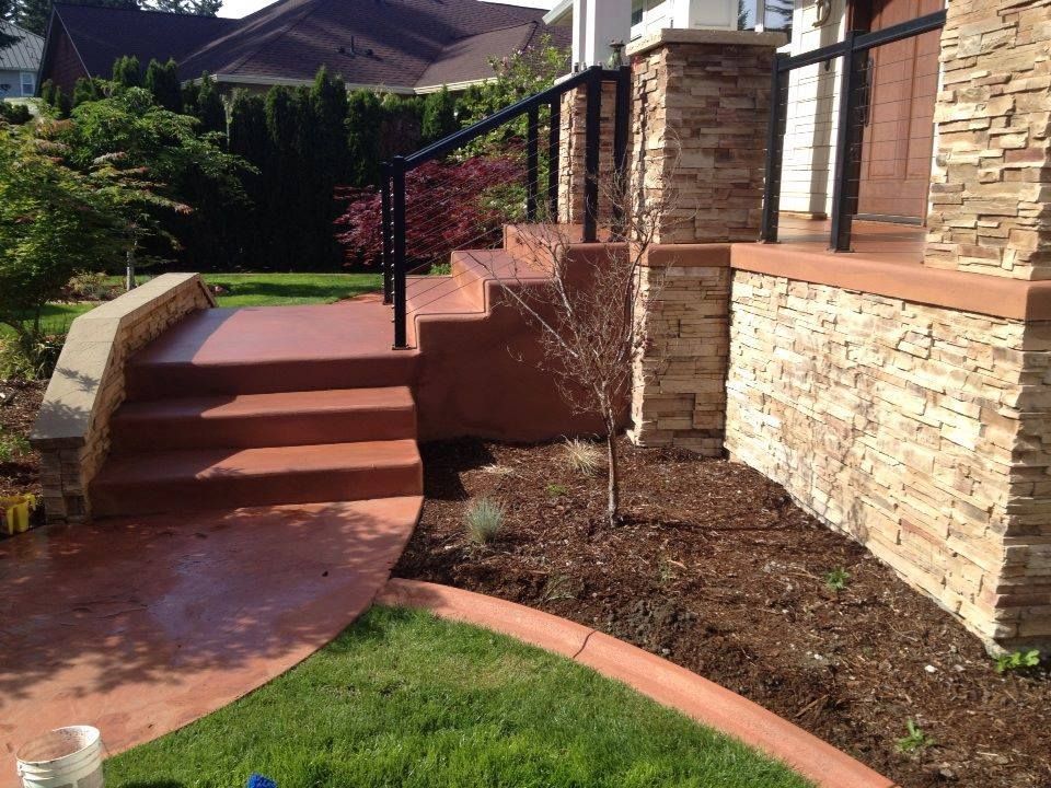 Lacey WA decorative concrete patio and stair installation