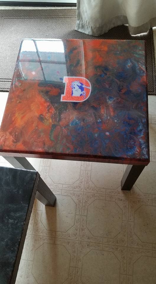Custom poured concrete tabletop with high-gloss sealed finish