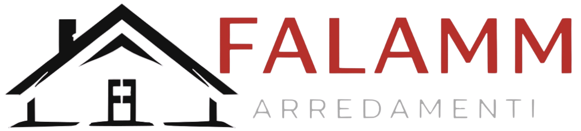 Logo: icona di una casa nera sopra il testo rosso "FALAMM" e il testo grigio "ARREDAMENTI".