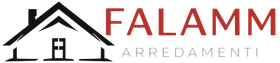 Logo: icona di una casa nera sopra il testo rosso "FALAMM" e il testo grigio "ARREDAMENTI".