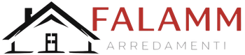 Logo: icona di una casa nera sopra il testo rosso "FALAMM" e il testo grigio "ARREDAMENTI".