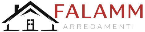 Logo: icona di una casa nera sopra il testo rosso "FALAMM" e il testo grigio "ARREDAMENTI".