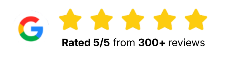 Google logo with five gold stars, indicating a five-star rating.