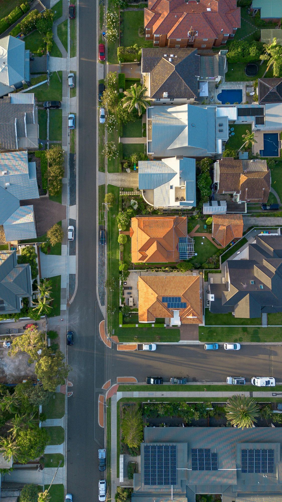 Aerial view of houses in a suburbs in nsw.