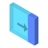 An isometric icon of a door with an arrow pointing to the right.