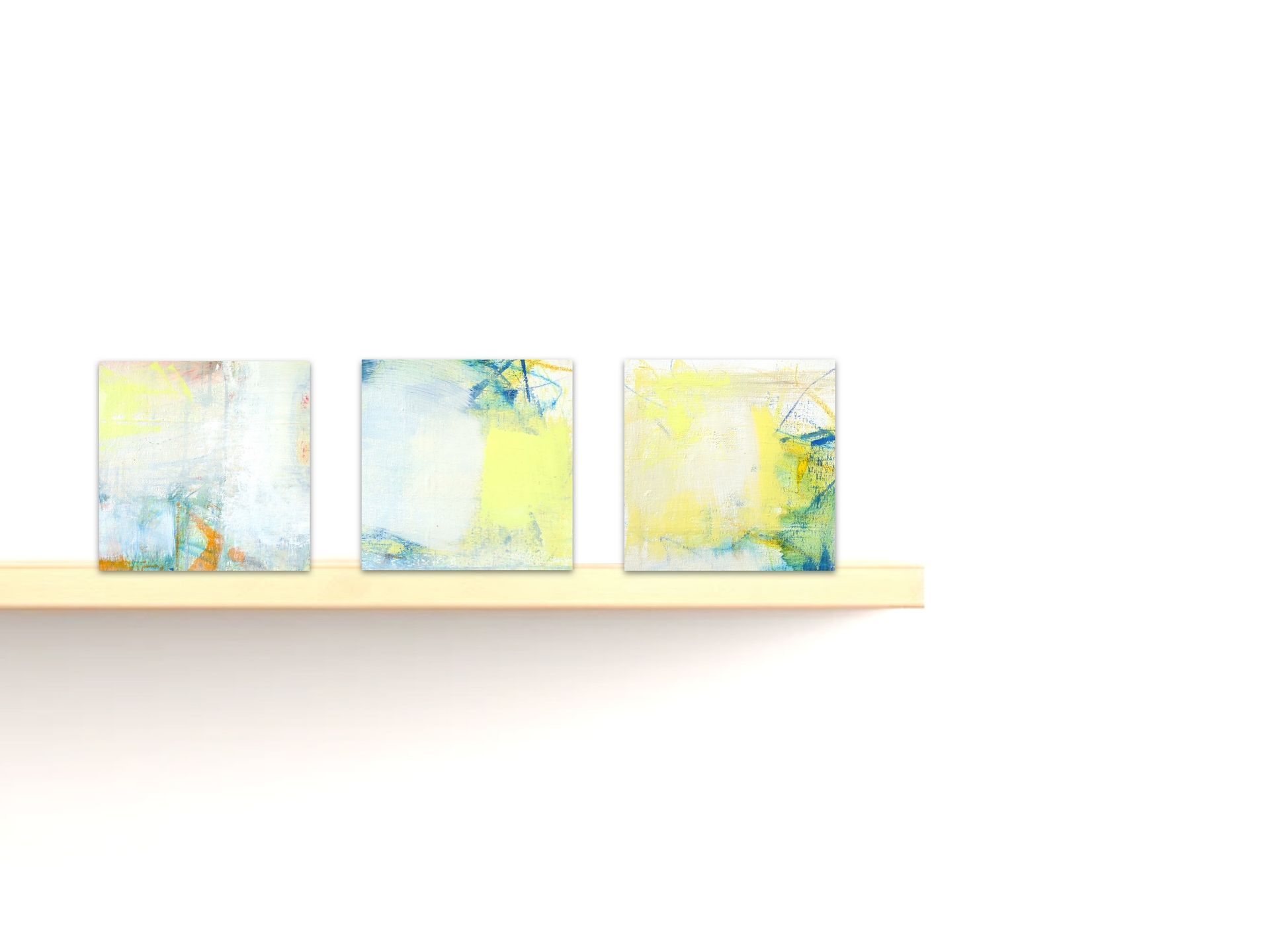 Bildnummern 03490, 03491 und 03489, Ohne Titel, Maße 30 x 30 x 3 cm, Leinen auf Holz kaschiert, Gudrun Hotte-Reif 2025