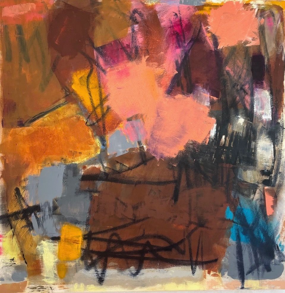 Bildnummer 3484, Bildtitel Song for autumn, Bildmaße 100 x 100 x 4 cm, Öl, Ölkreide auf Baumwolle, Malerin Gudrun Hotte-Reif 2025